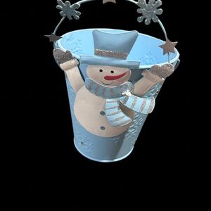 Festive Snowman Holiday Bucket - Blue and Silver
